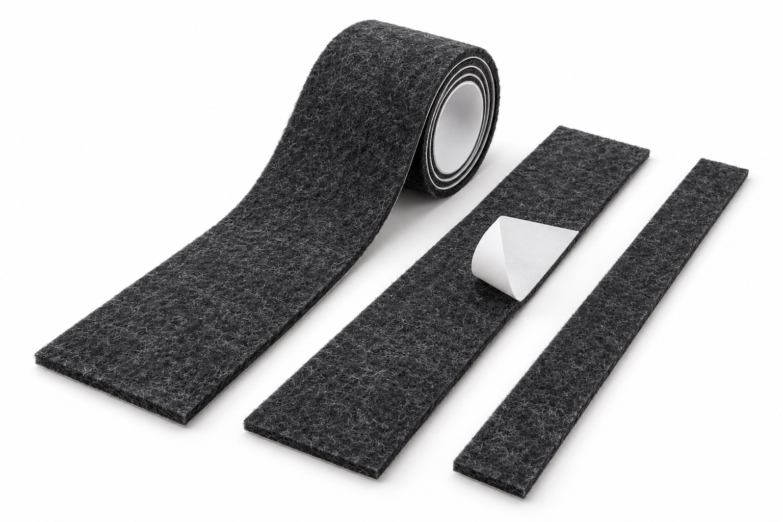 Illustrative white-background concept of custom adhesive felt strips
