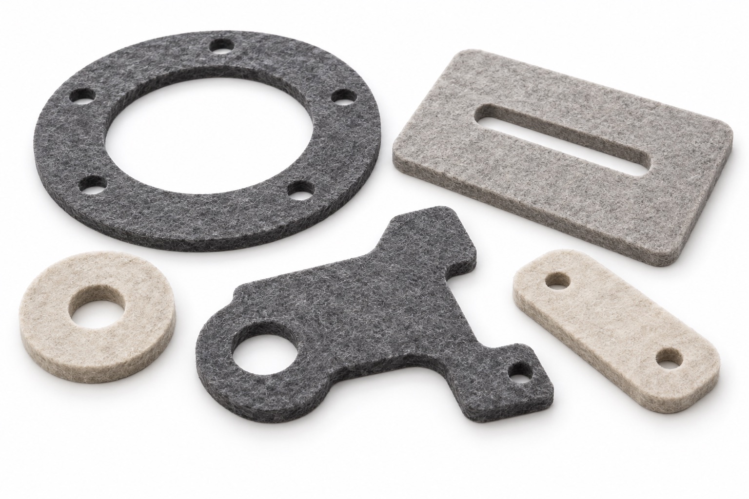 Illustrative white-background concept of custom die-cut felt parts