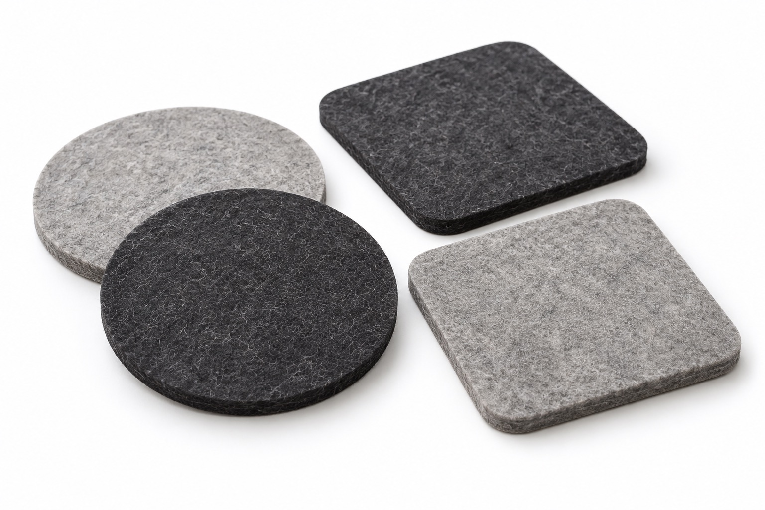 Illustrative white-background concept of custom felt coasters for wholesale